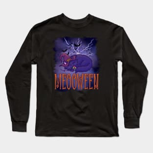 Night Blue Cat Meooween Halloween Long Sleeve T-Shirt